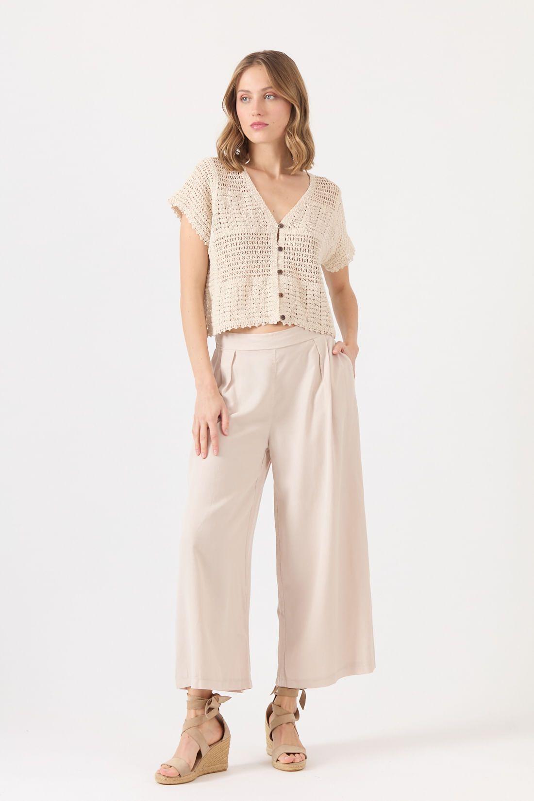 Pantalon de tencel wide leg beige 1108-0