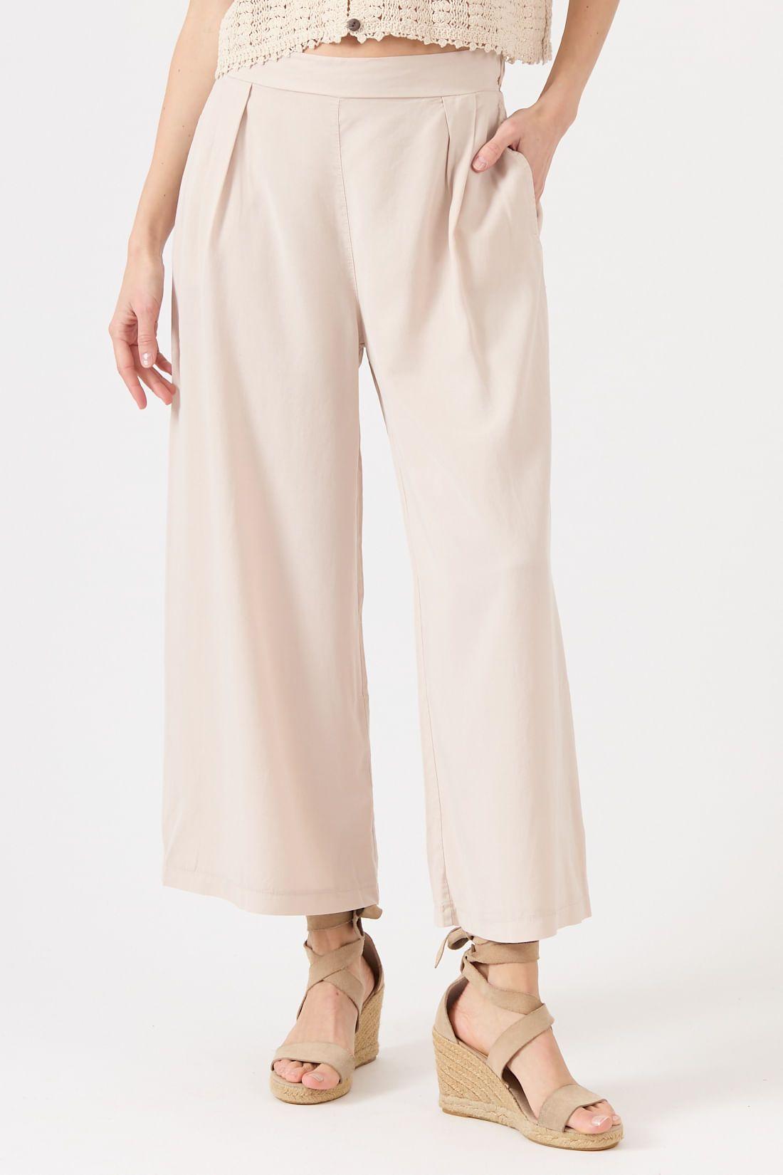 Pantalon de tencel wide leg beige 1108-1