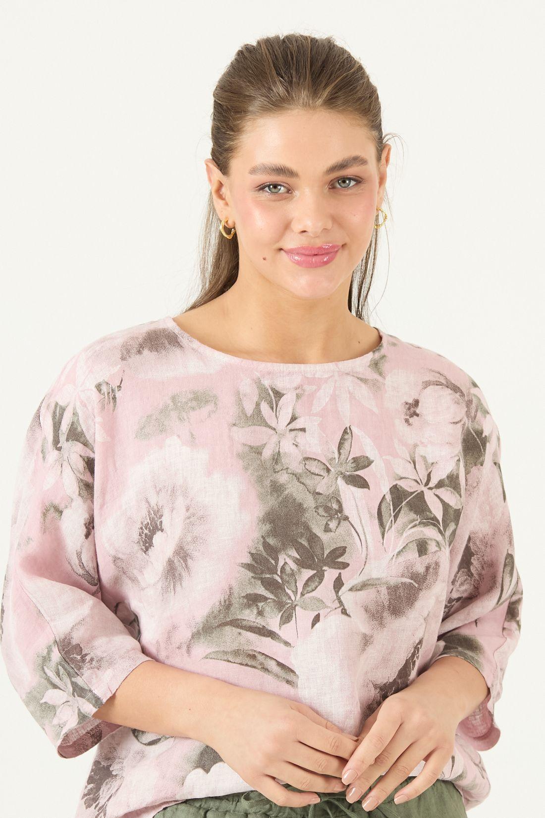 Blusa De Lino Estampada Rosa Cod 4517765-1