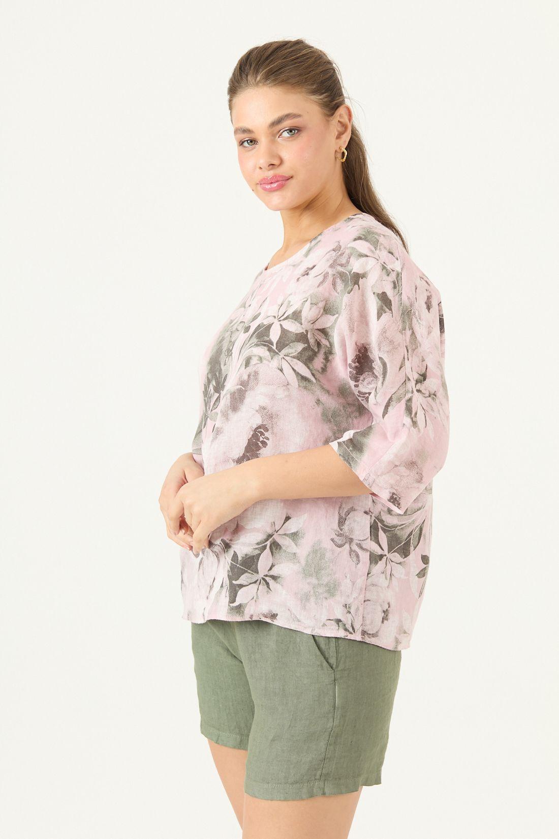Blusa De Lino Estampada Rosa Cod 4517765-3