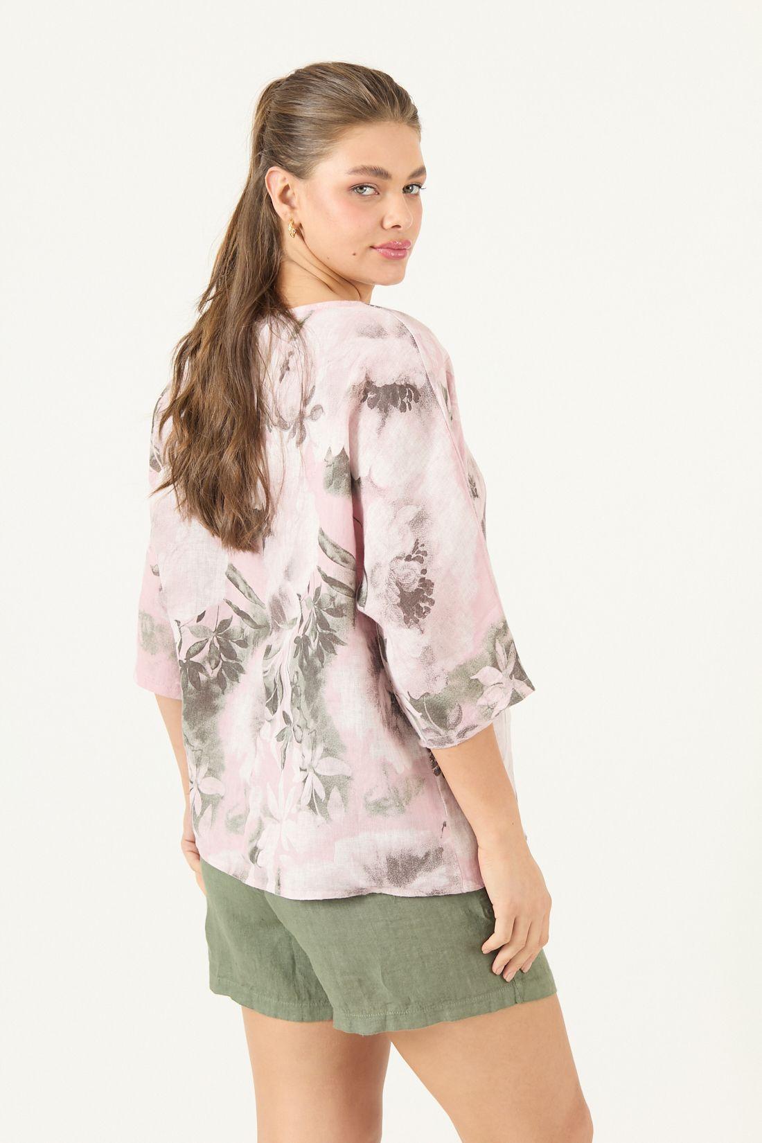 Blusa De Lino Estampada Rosa Cod 4517765-4