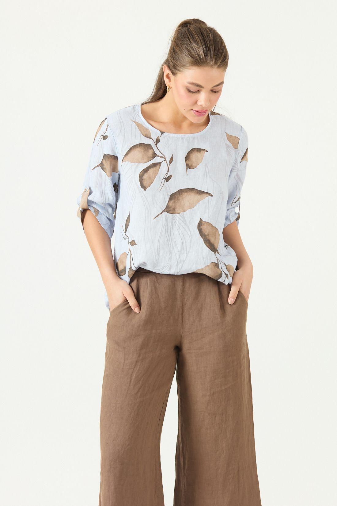 Blusa De Lino Estampada Vison Cod 4517985-0