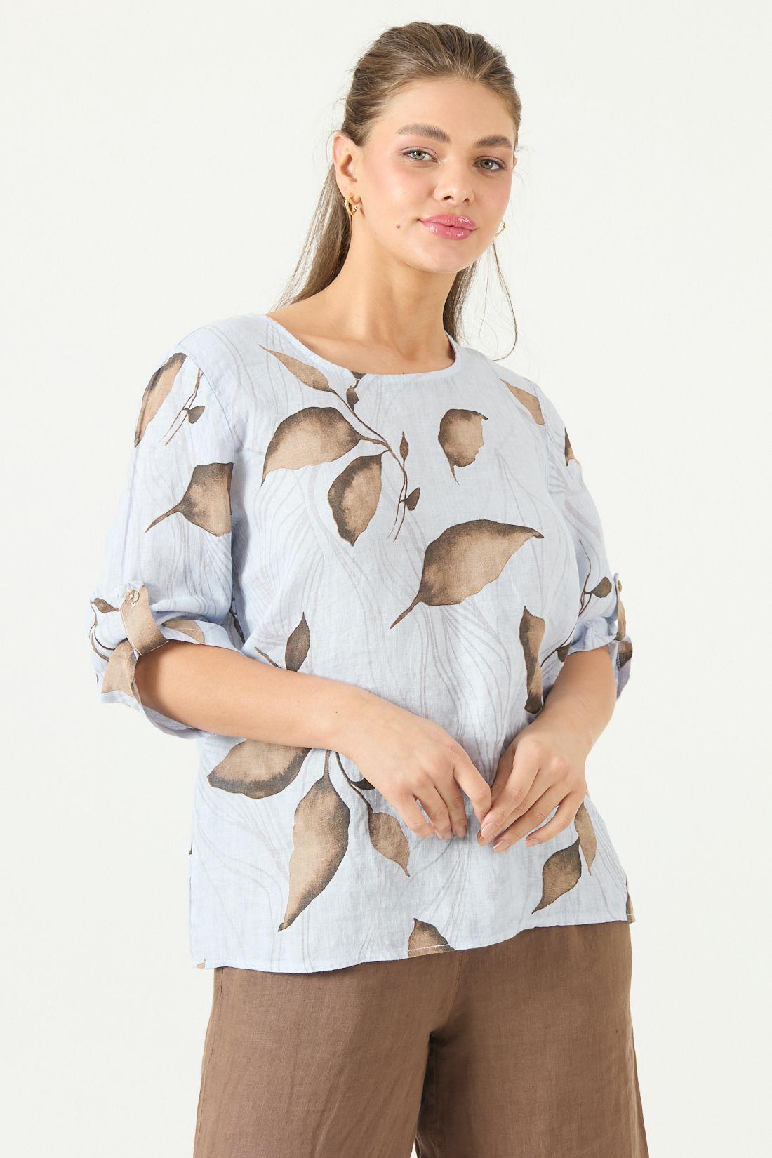 Blusa De Lino Estampada Vison Cod 4517985-2