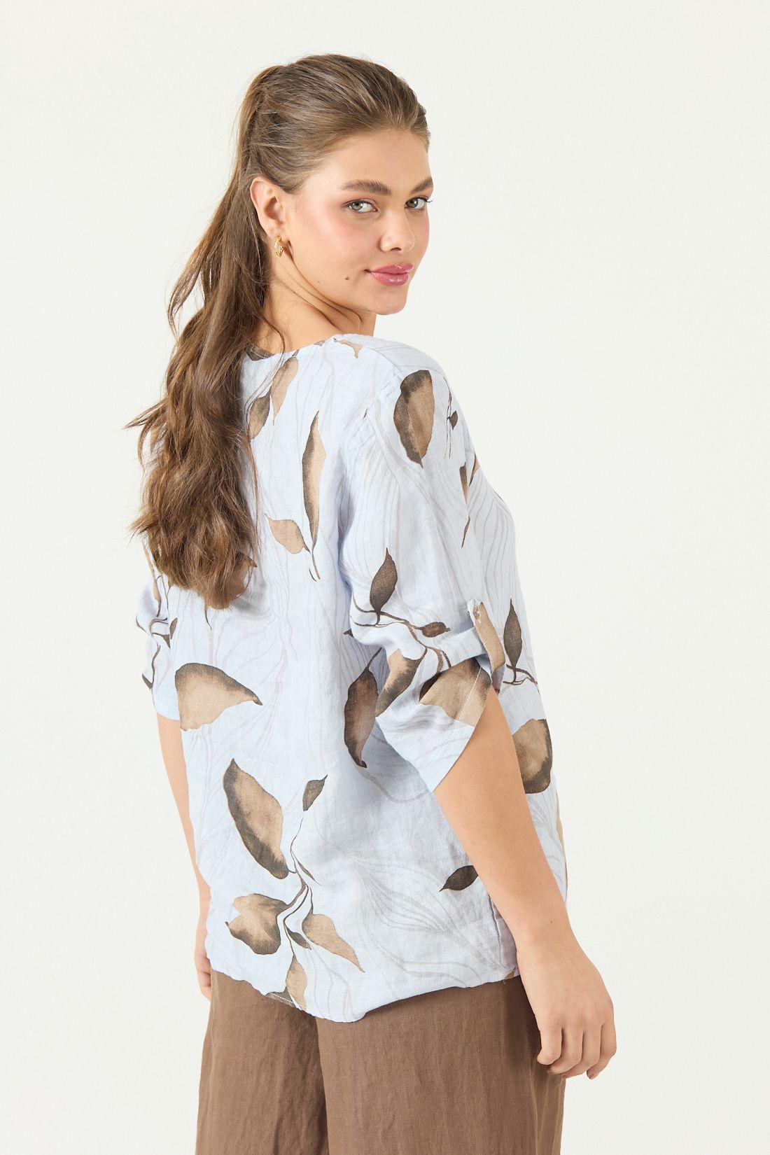 Blusa De Lino Estampada Vison Cod 4517985-4