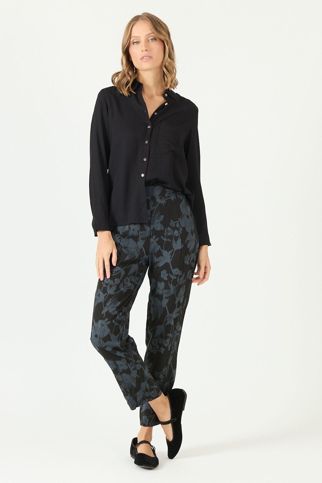 Pantalon de lyocell straight negro estampado-0
