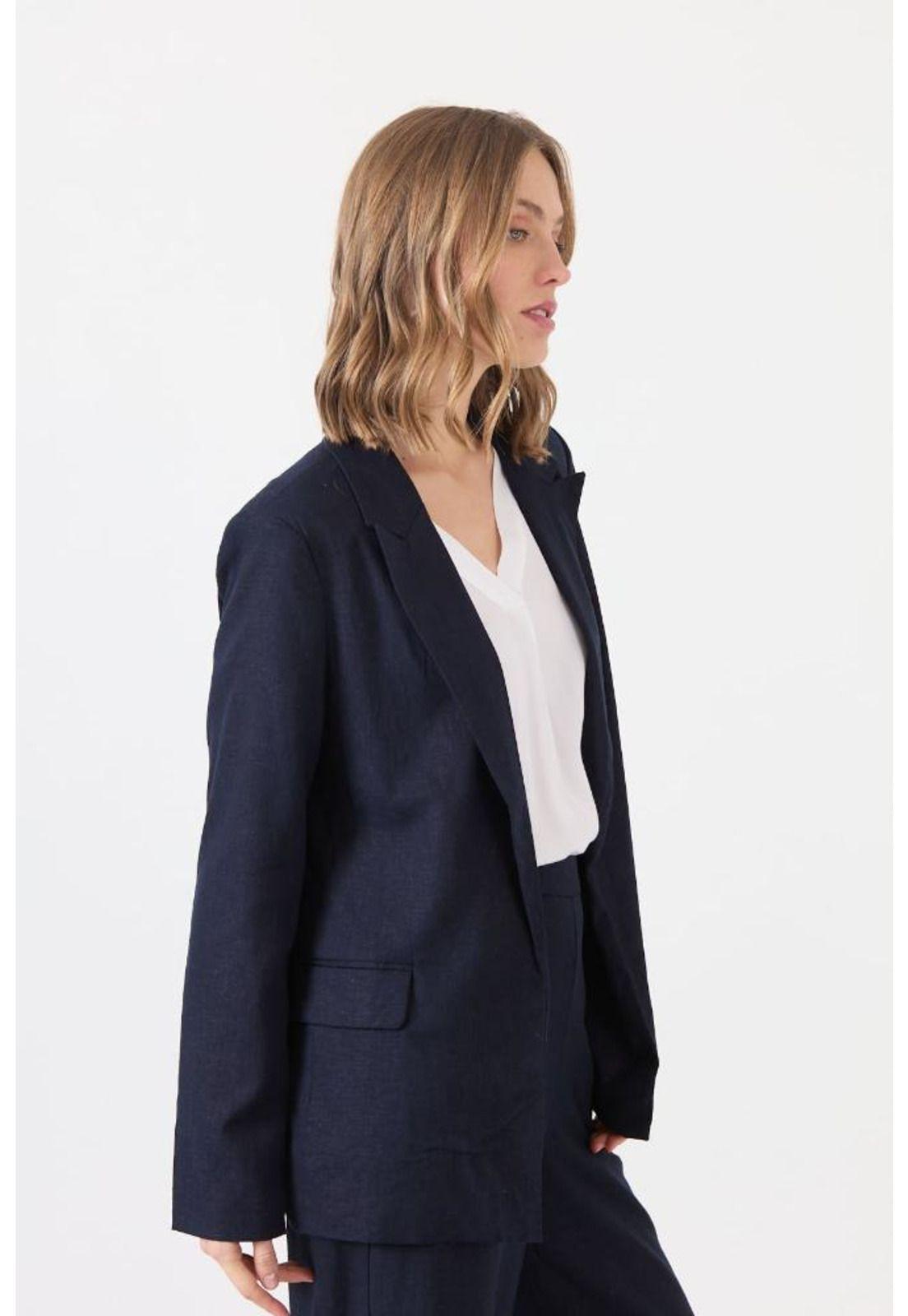 Blazer con lino azul marino PRIVILEGE-2