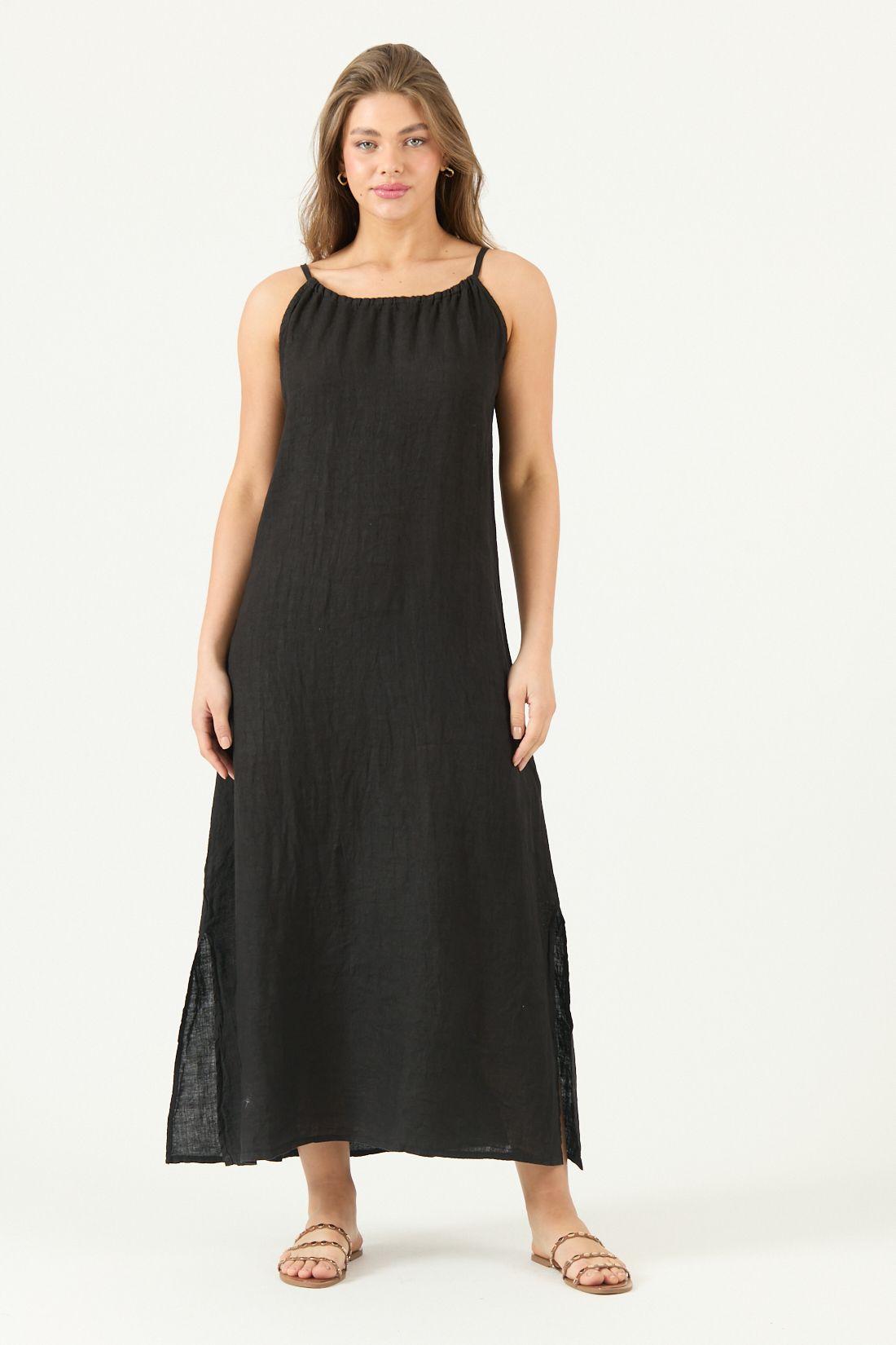 Vestido De Lino Negro Cod 4005515-2