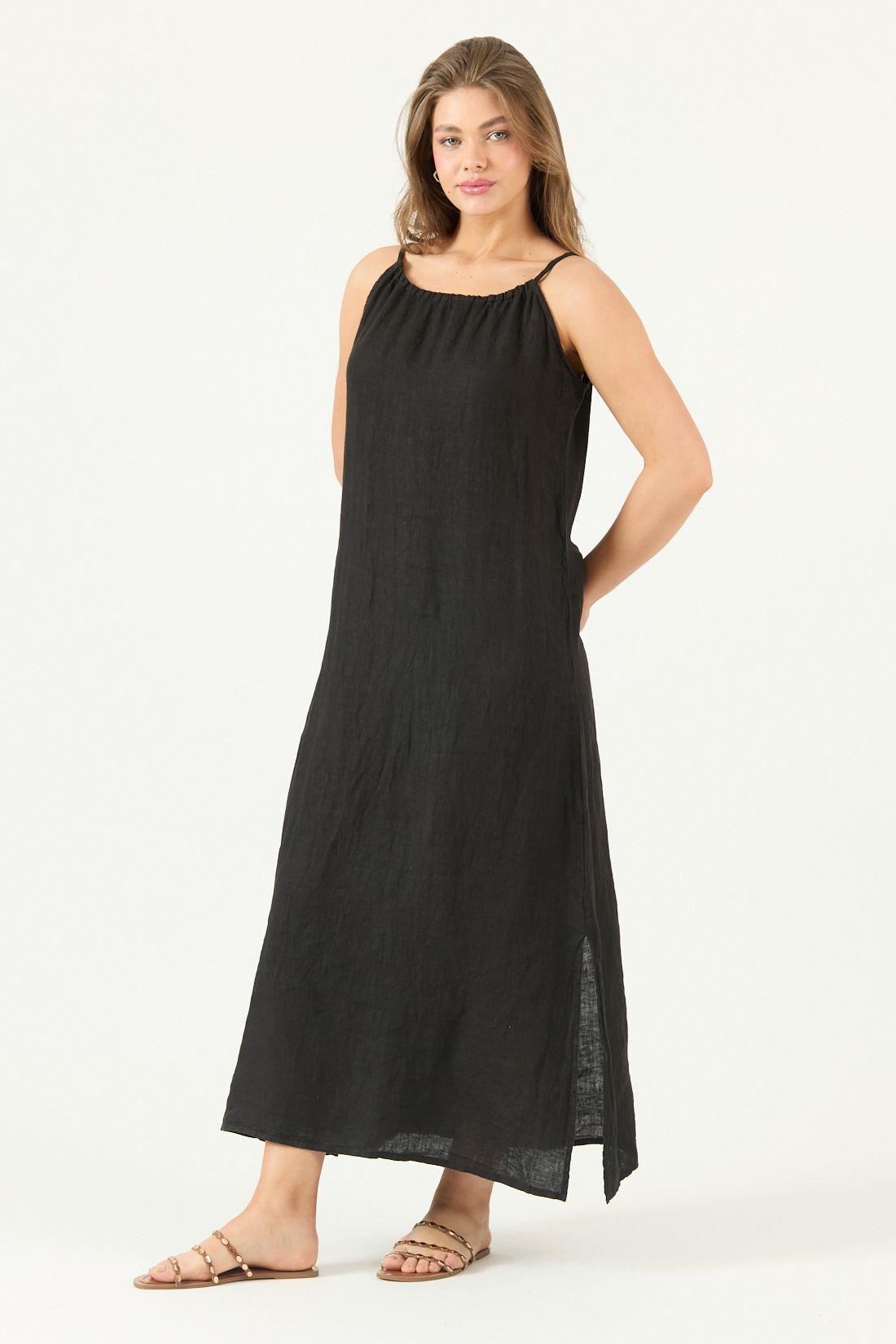 Vestido De Lino Negro Cod 4005515-3