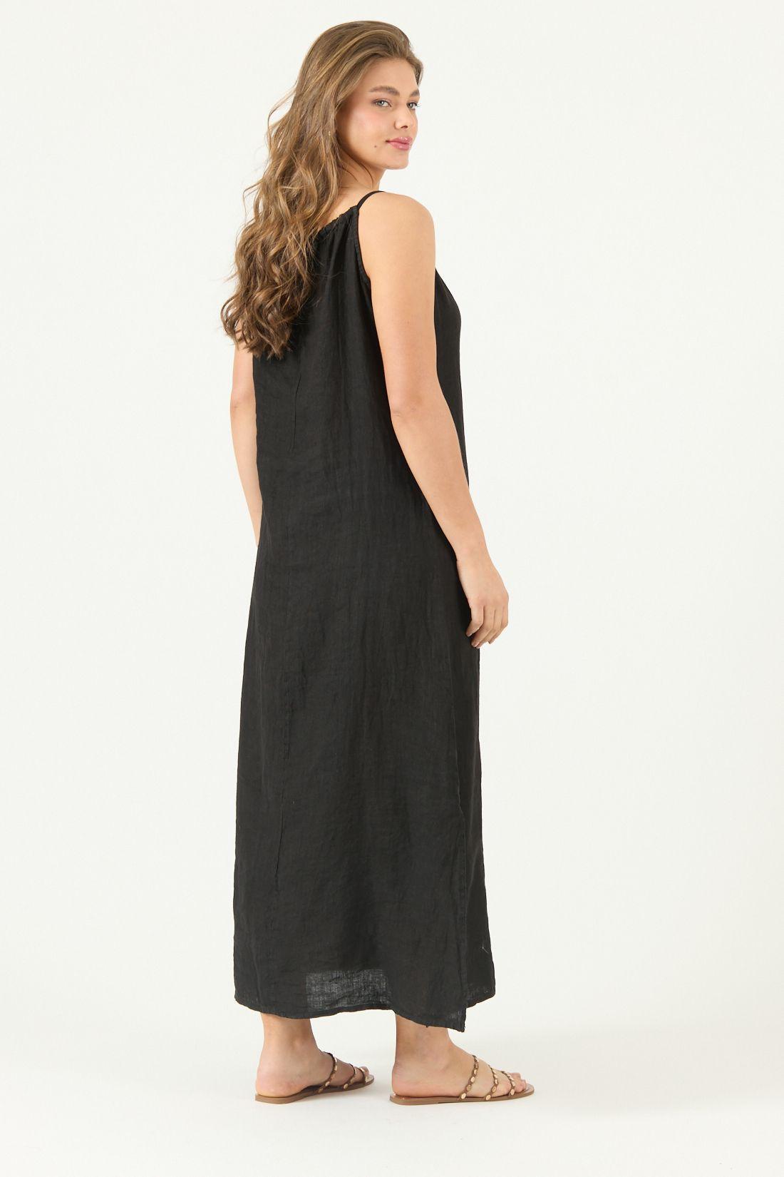 Vestido De Lino Negro Cod 4005515-4