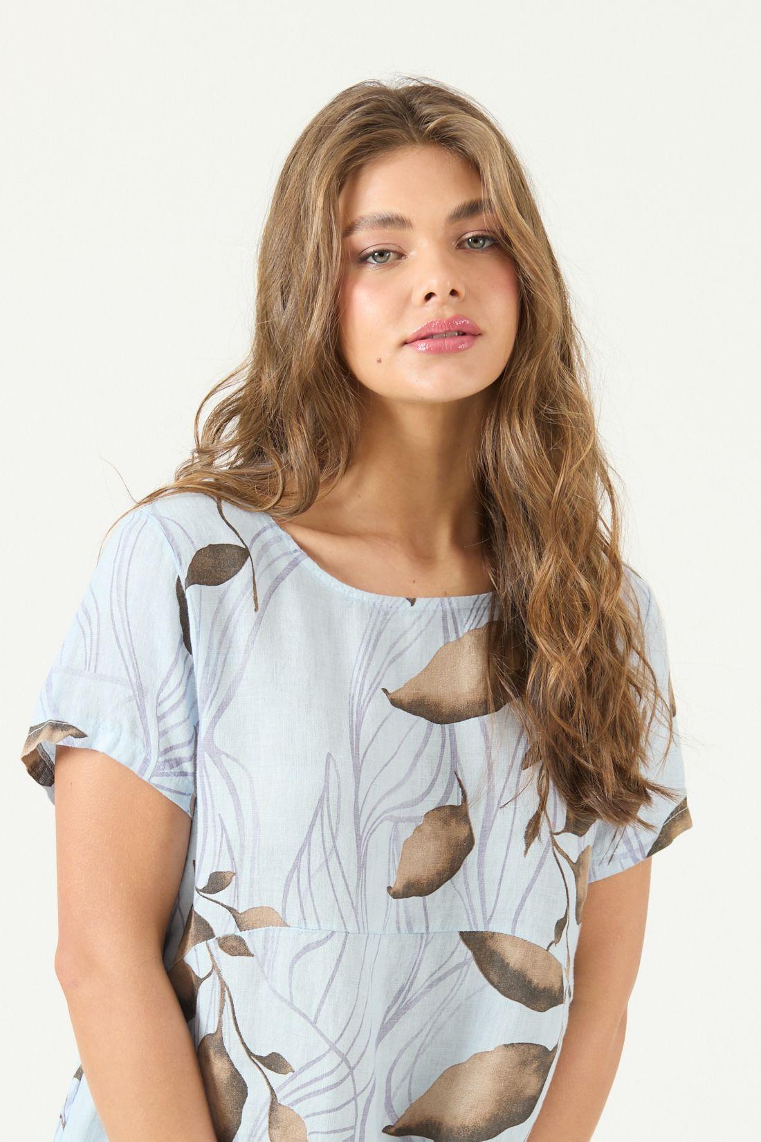 Vestido De Lino Estampado Vison Cod 4005805-0