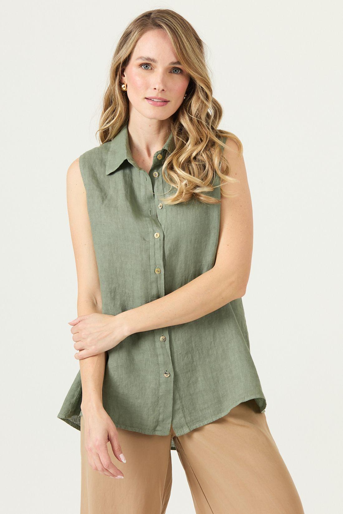 Blusa De Lino Verde Militar Cod 4517915-1
