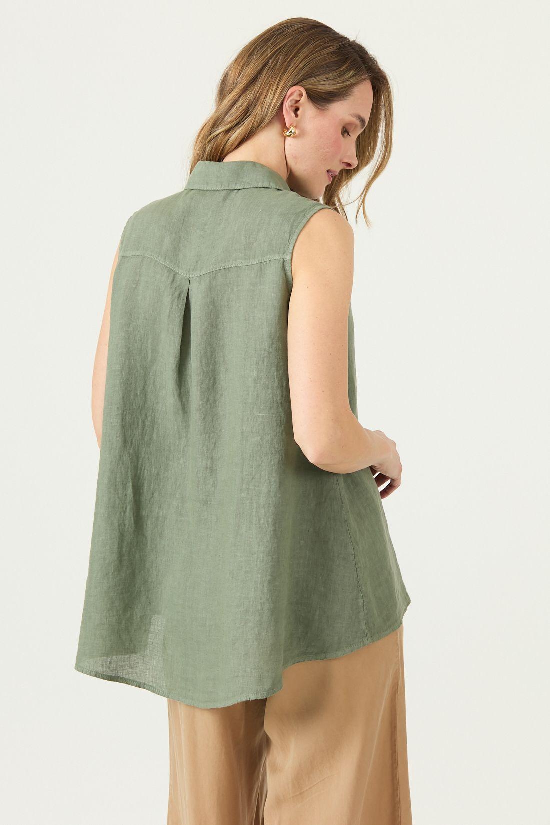Blusa De Lino Verde Militar Cod 4517915-3