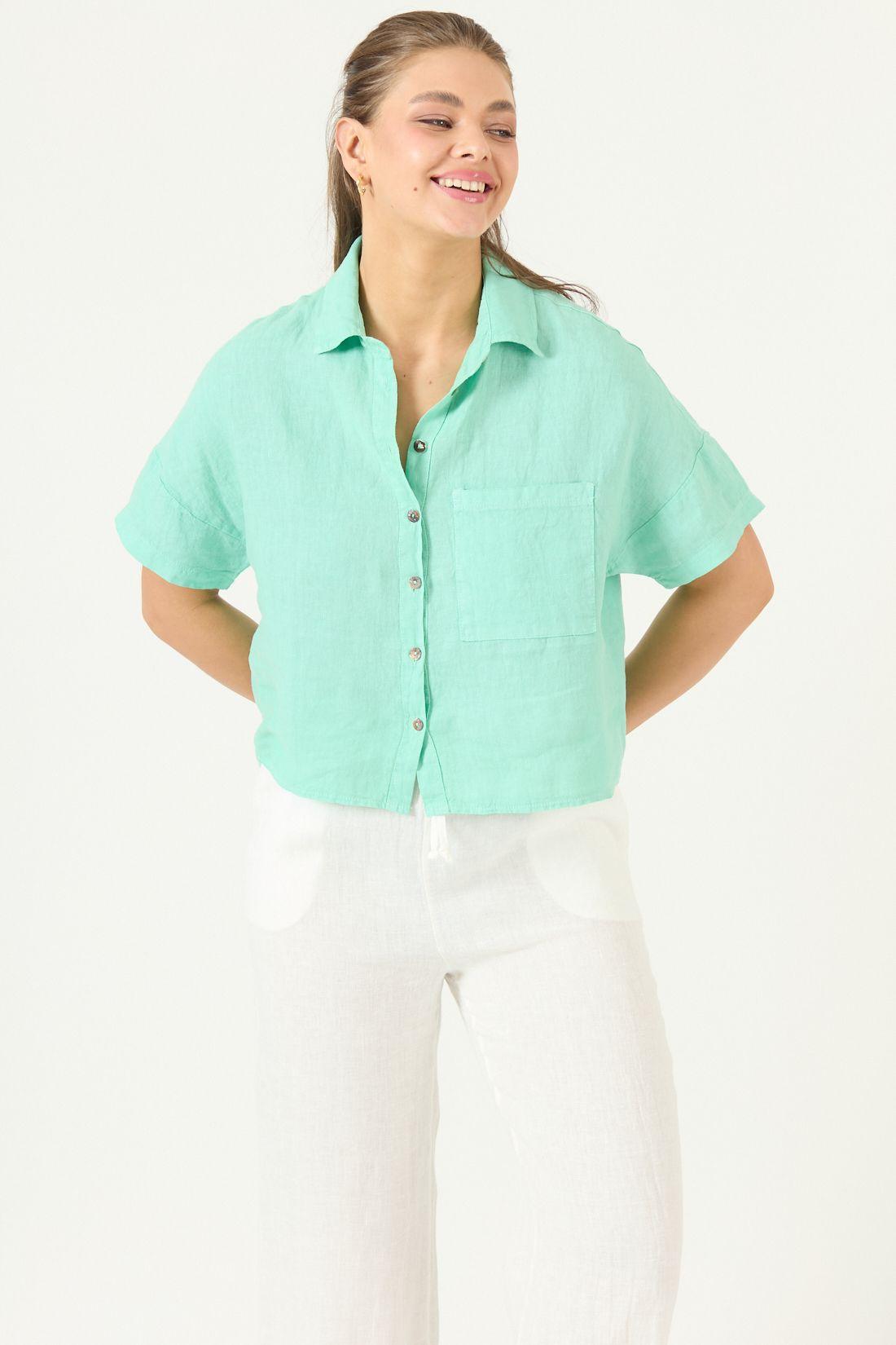 Blusa De Lino Verde Cod 4517745-0
