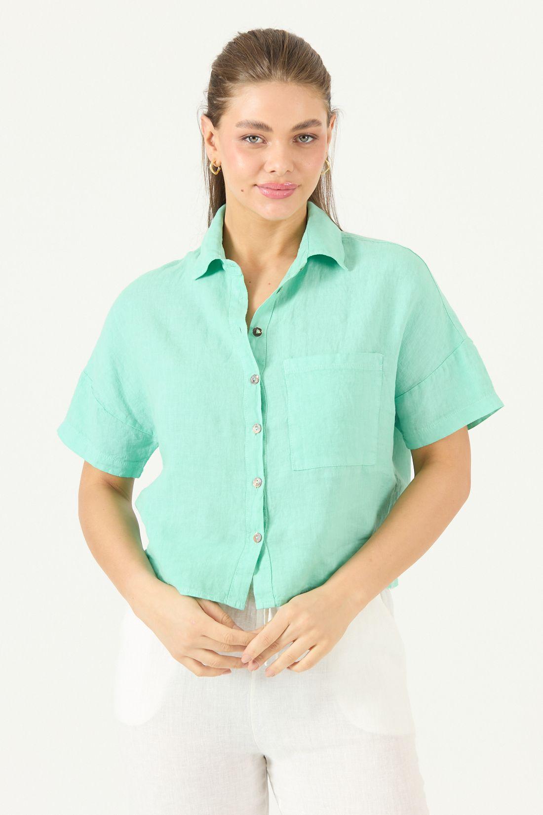Blusa De Lino Verde Cod 4517745-1