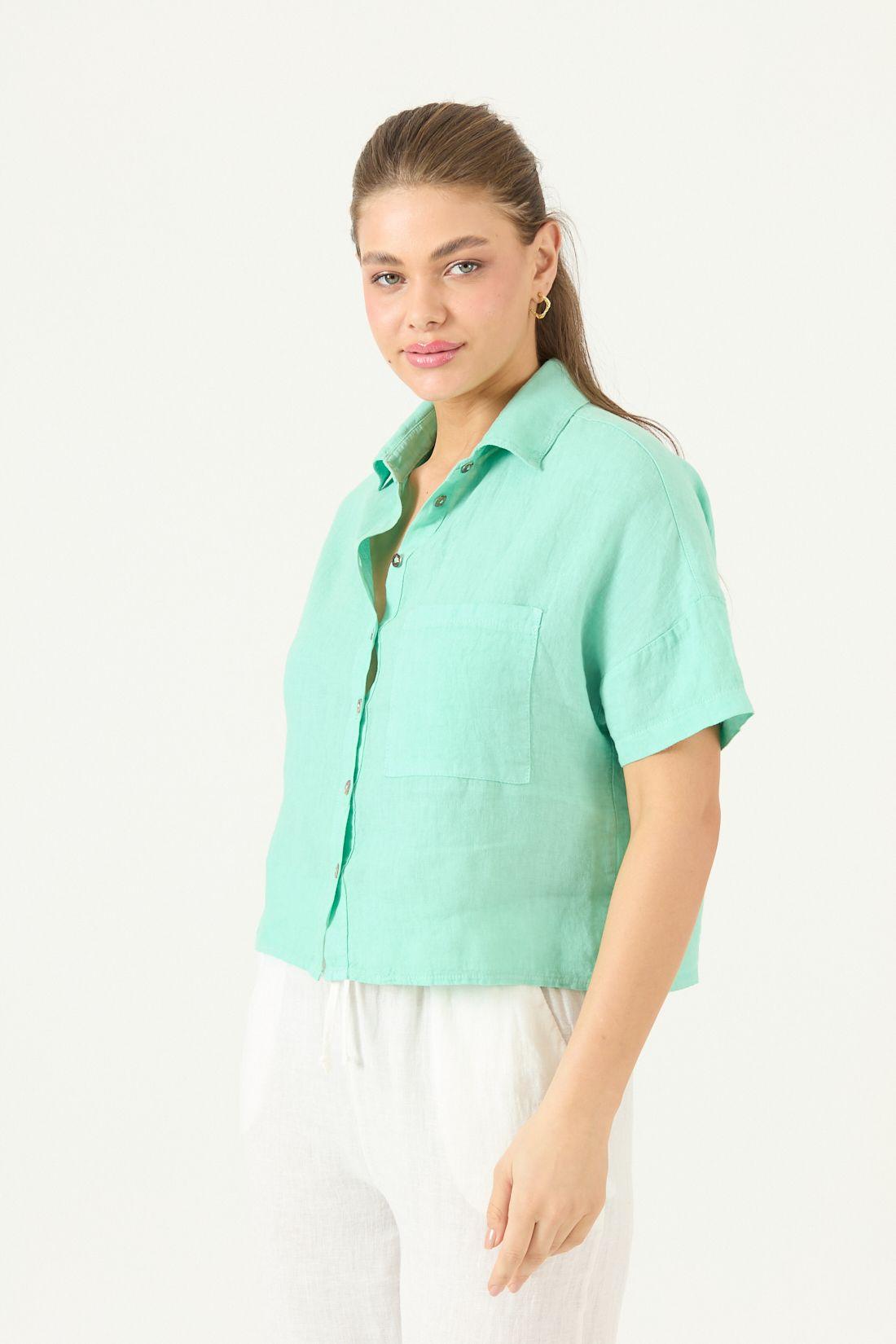 Blusa De Lino Verde Cod 4517745-2