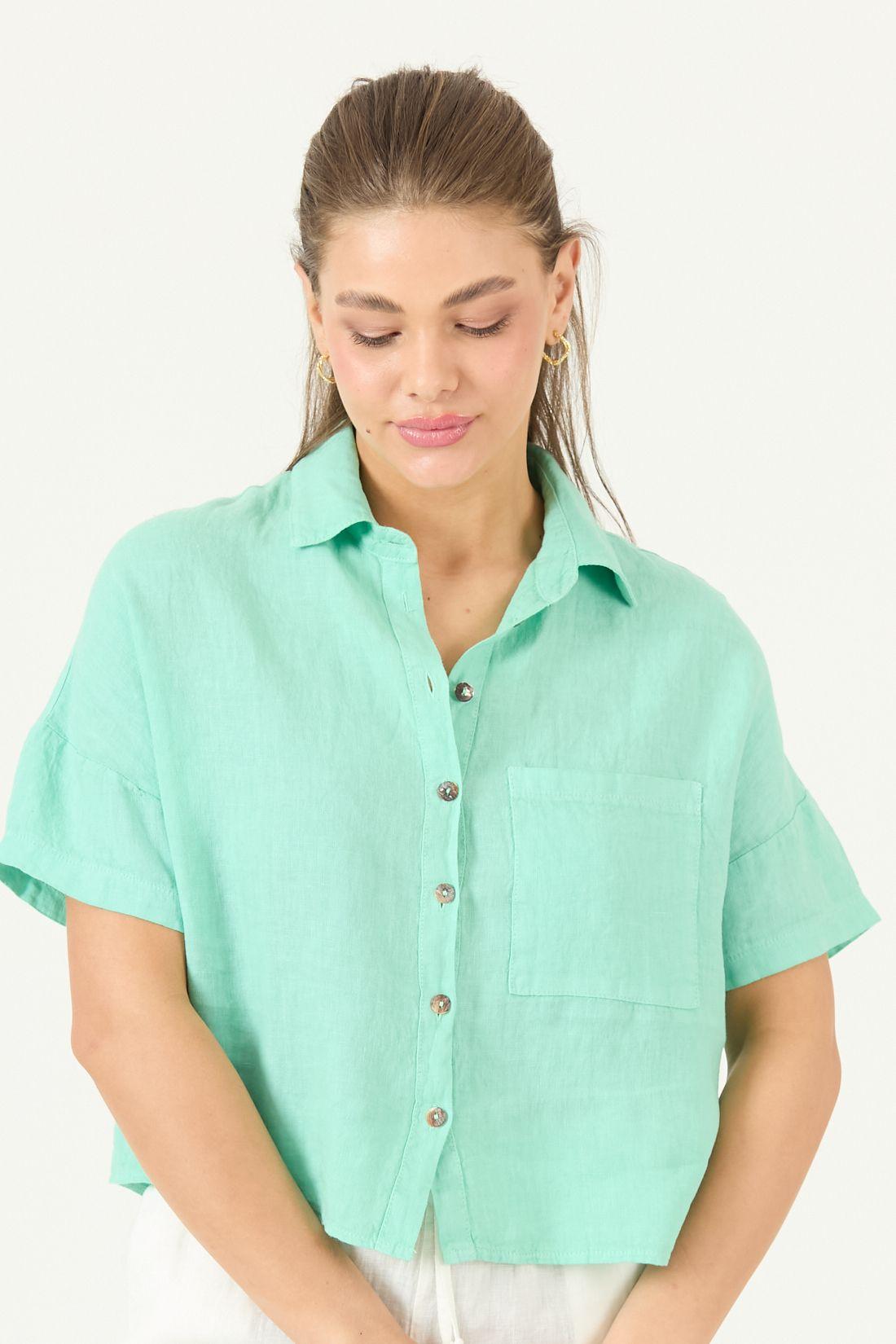 Blusa De Lino Verde Cod 4517745-3