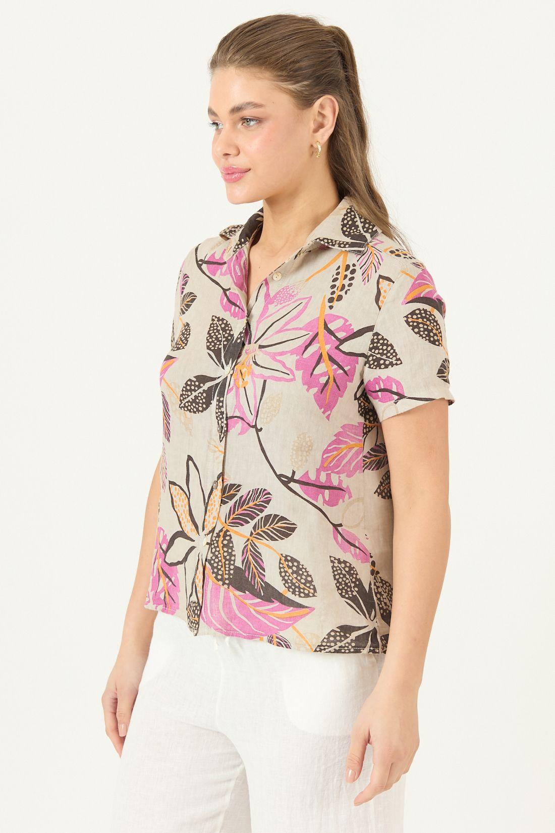 Blusa De Lino Estampada Fucsia Cod 4517925-2