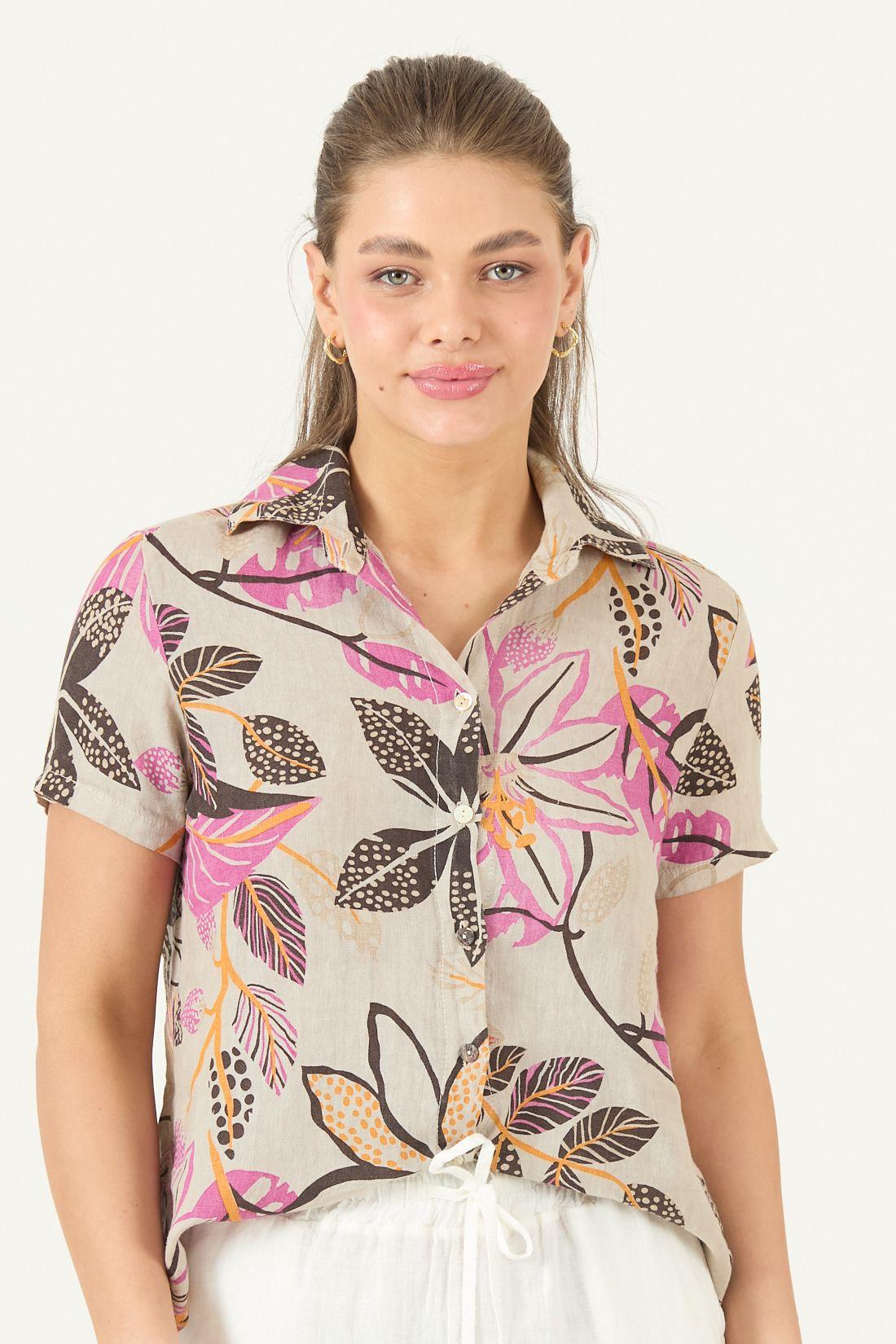 Blusa De Lino Estampada Fucsia Cod 4517925-4