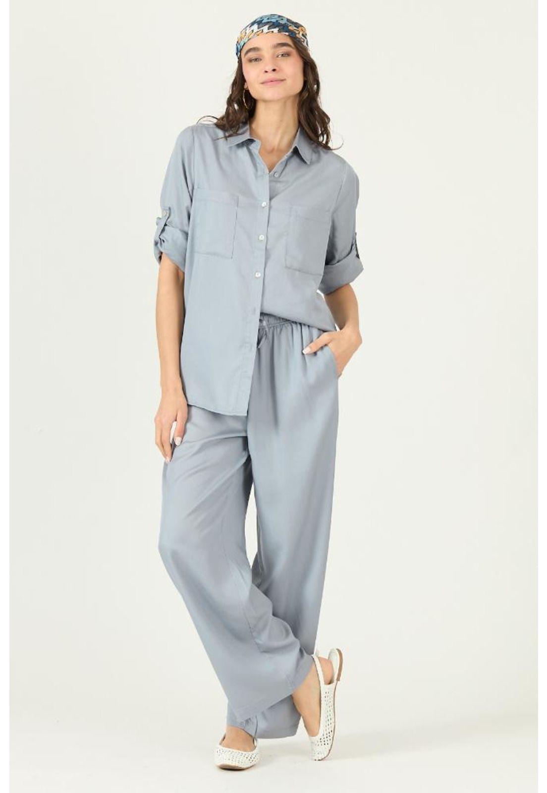 Pantalon de lyocell straight celeste PRIVILEGE 2862-0
