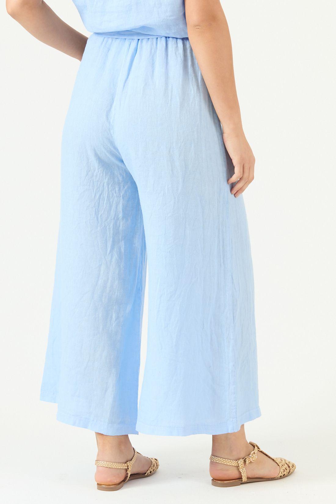 Pantalon De Lino Palazzo Celeste Cod 2013485-3