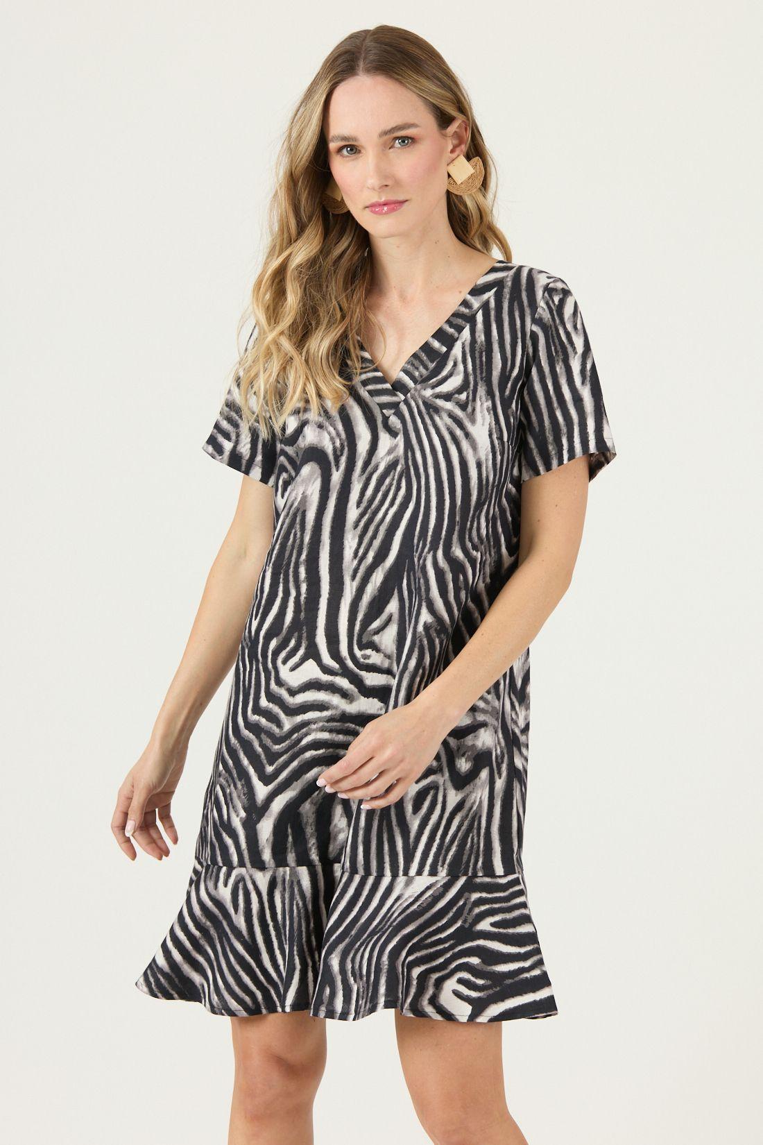 Vestido De Lino Animal Print Negro Cod 4005435-2
