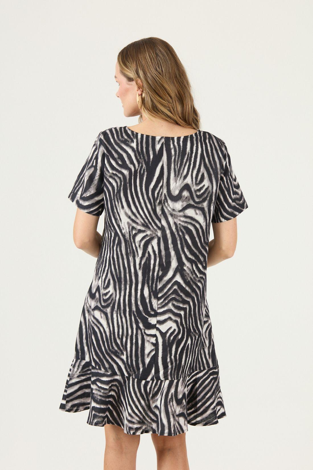 Vestido De Lino Animal Print Negro Cod 4005435-3