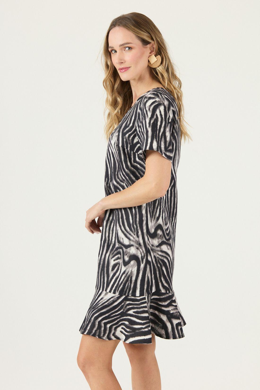 Vestido De Lino Animal Print Negro Cod 4005435-4