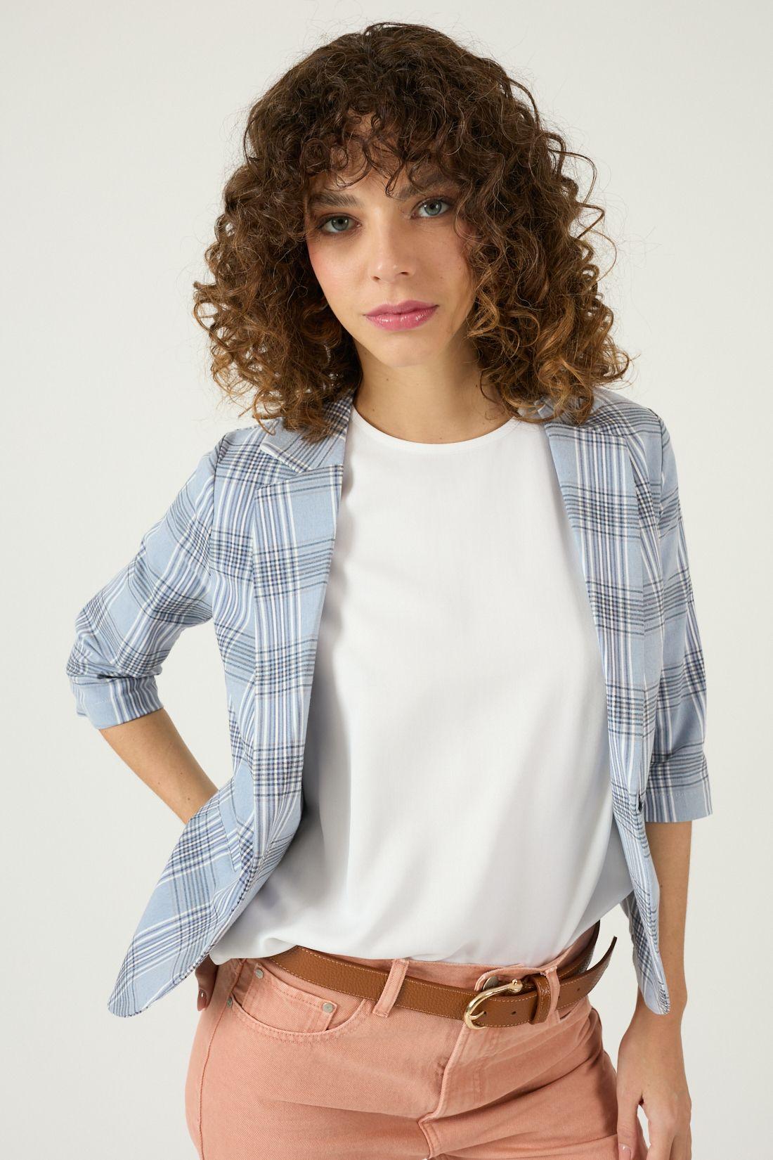 Blazer Cuadros Celeste Cod 1514025-2