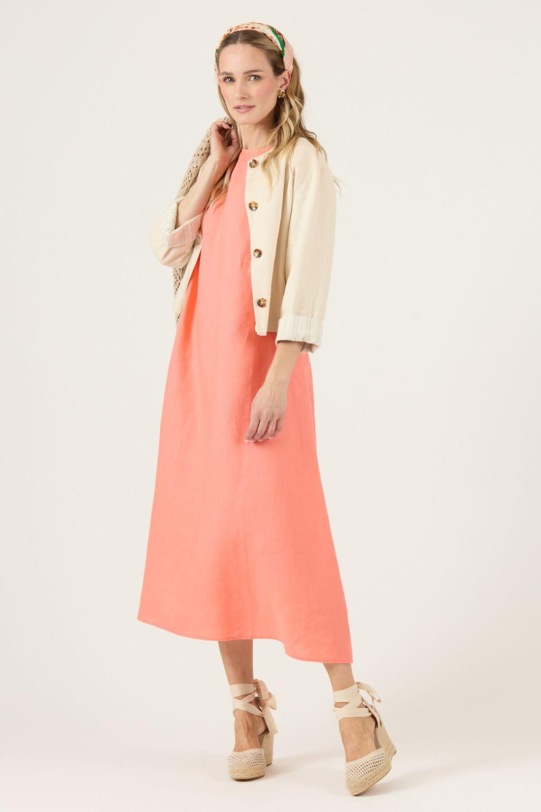 Vestido De Lino Salmón Cod 4005345-0