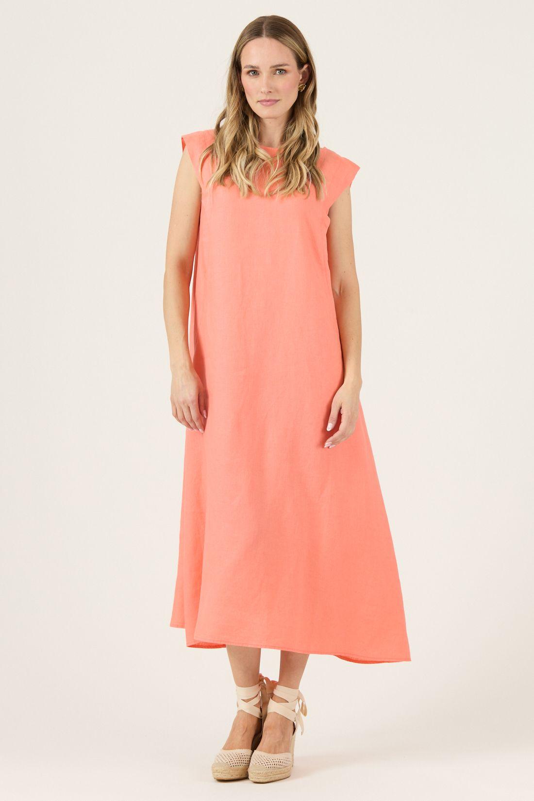 Vestido De Lino Salmón Cod 4005345-2