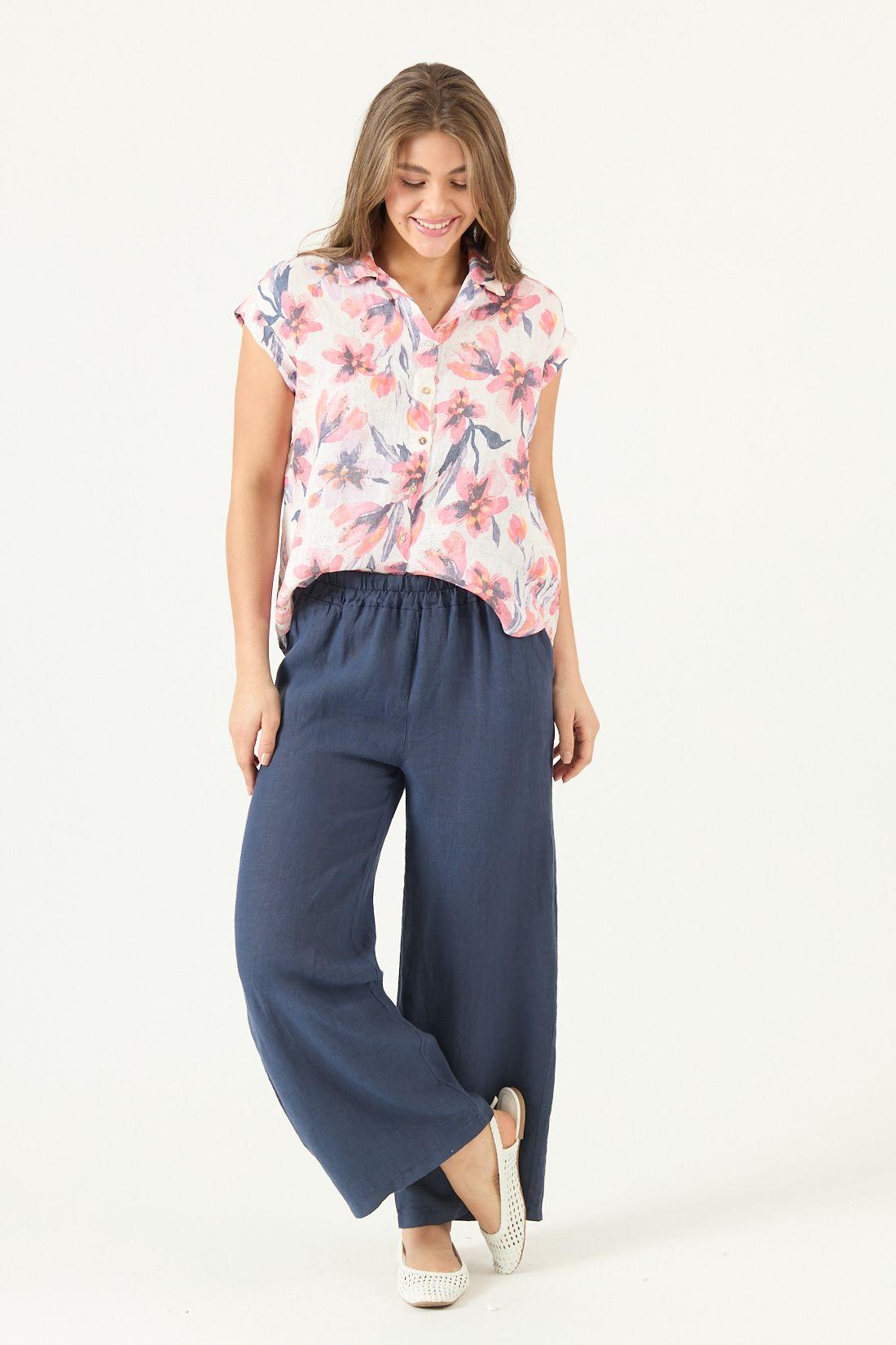 Blusa De Lino Estampada Naranja Cod 4517965-0