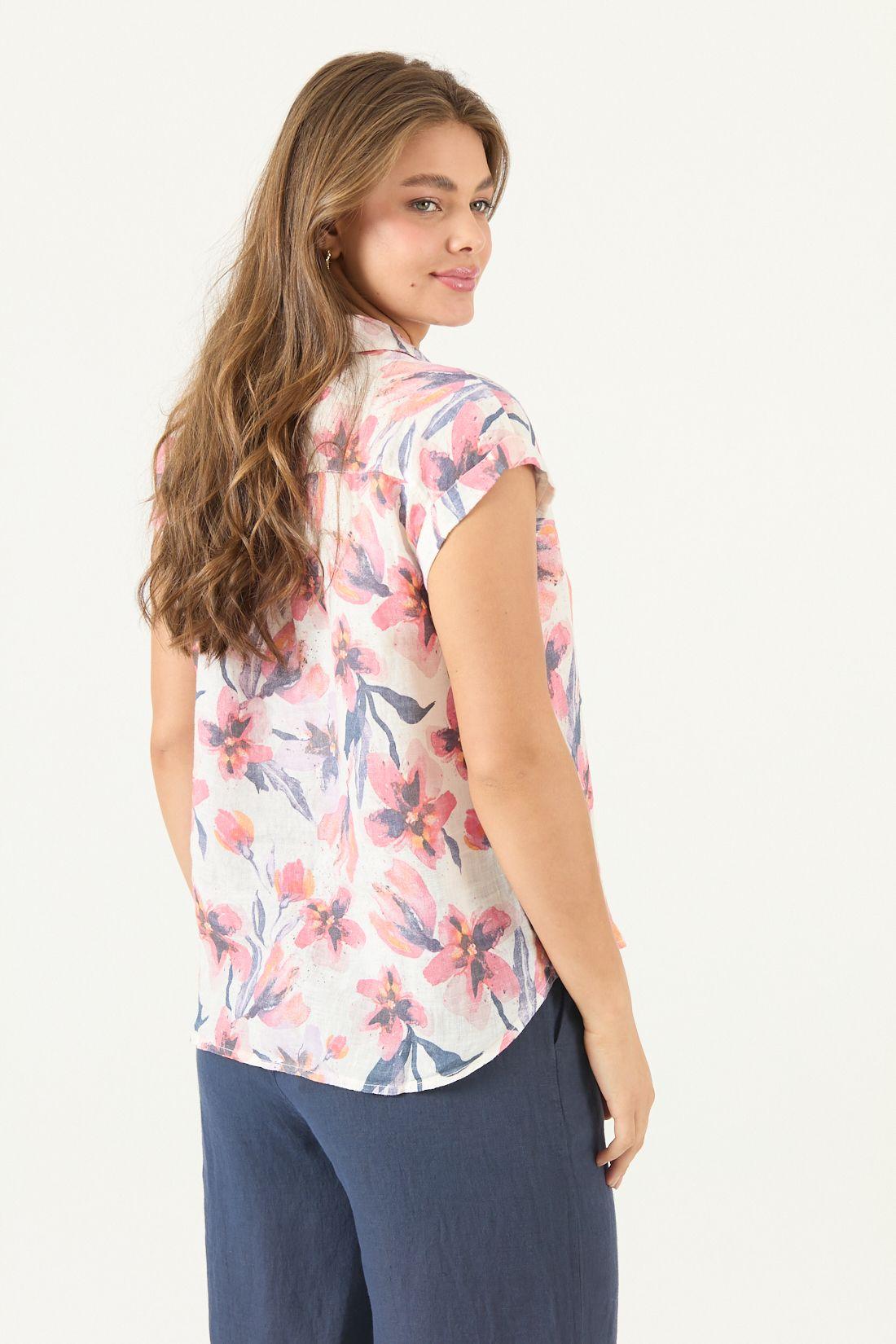 Blusa De Lino Estampada Naranja Cod 4517965-4