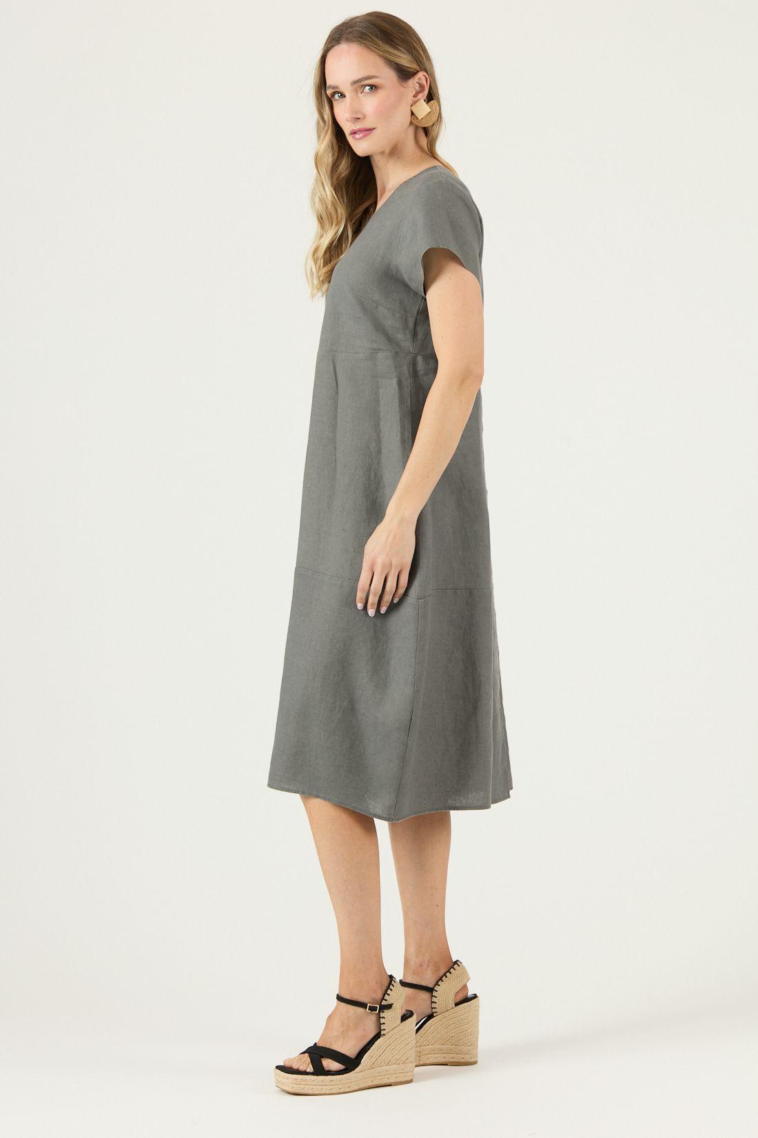 Vestido De Lino Gris Cod 4005365-2