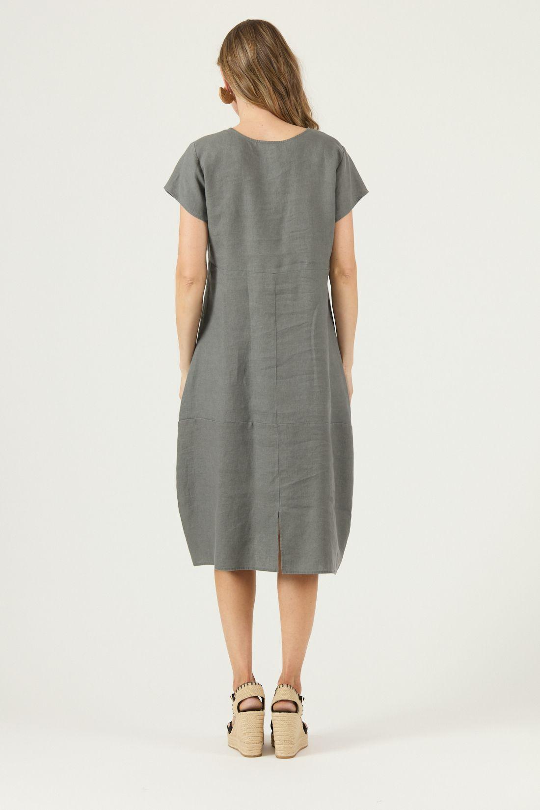 Vestido De Lino Gris Cod 4005365-4