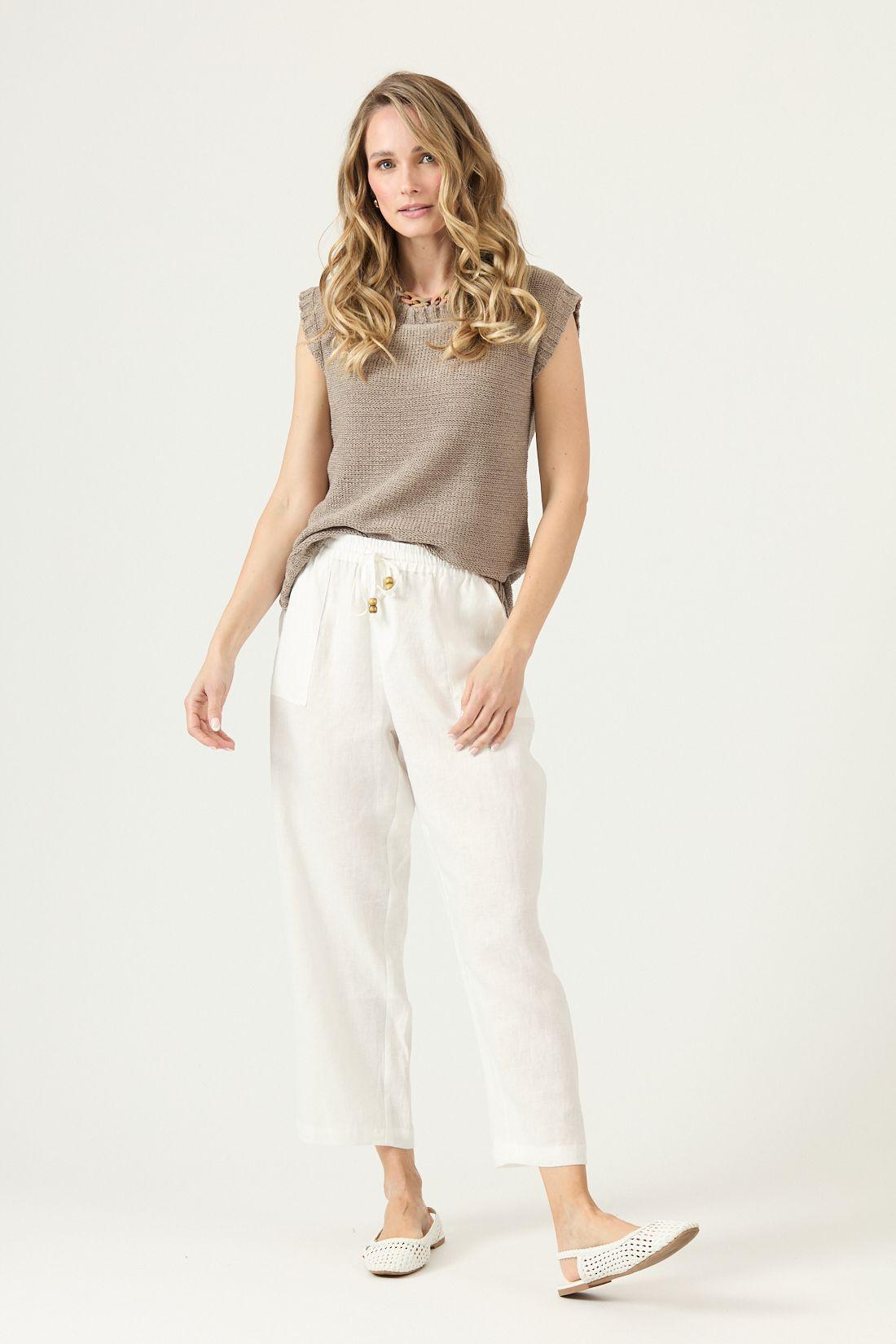 Pantalon De Lino Straight Blanco Cod 2012785-0