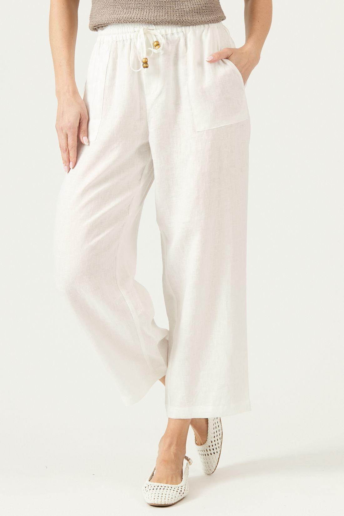 Pantalon De Lino Straight Blanco Cod 2012785-1