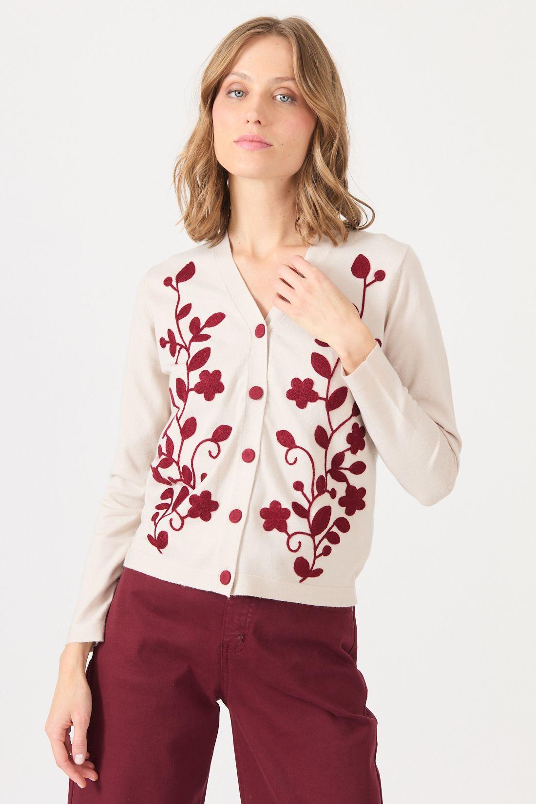 Cardigan Con Bordados Crudo Cod 5414246-2
