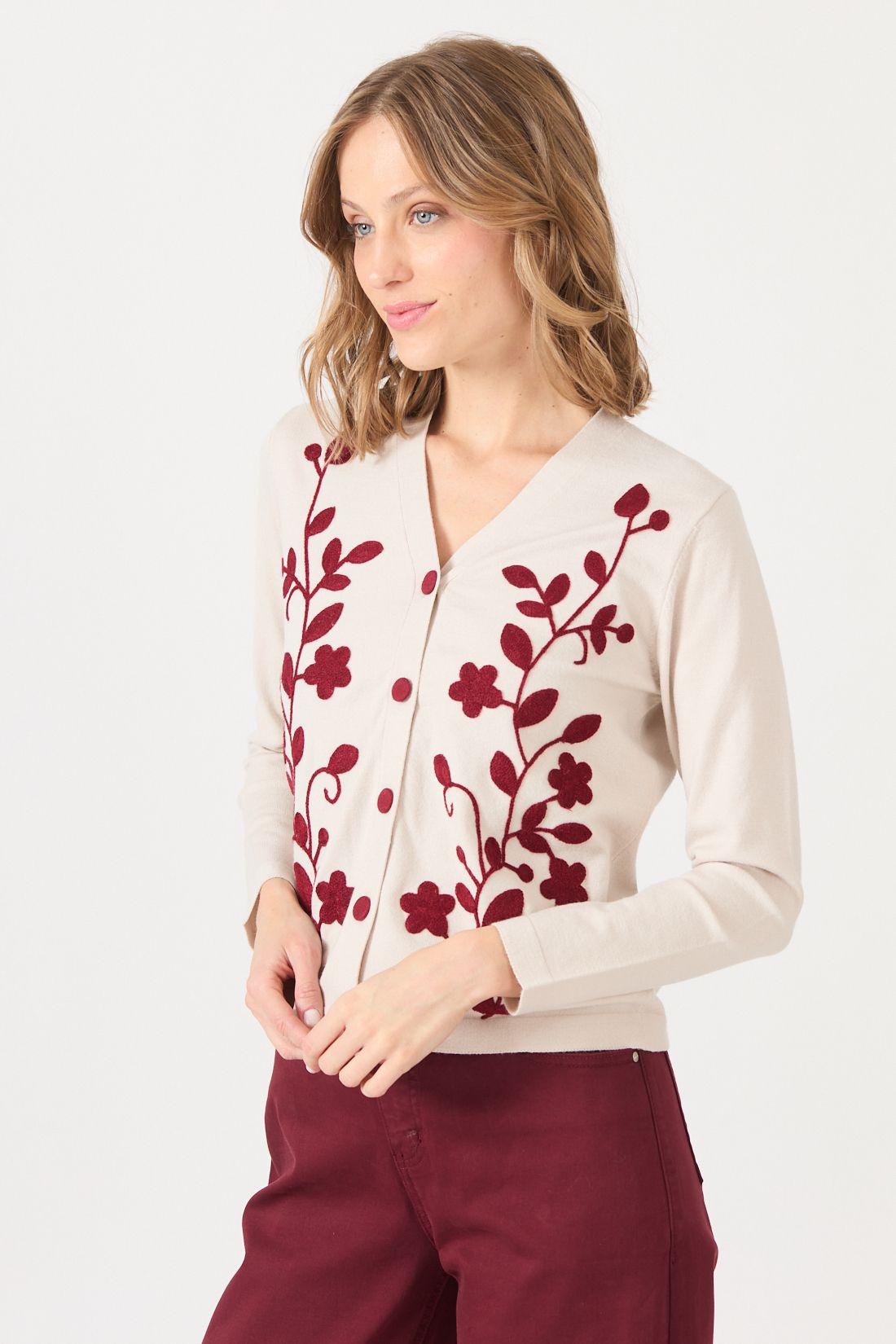 Cardigan Con Bordados Crudo Cod 5414246-3