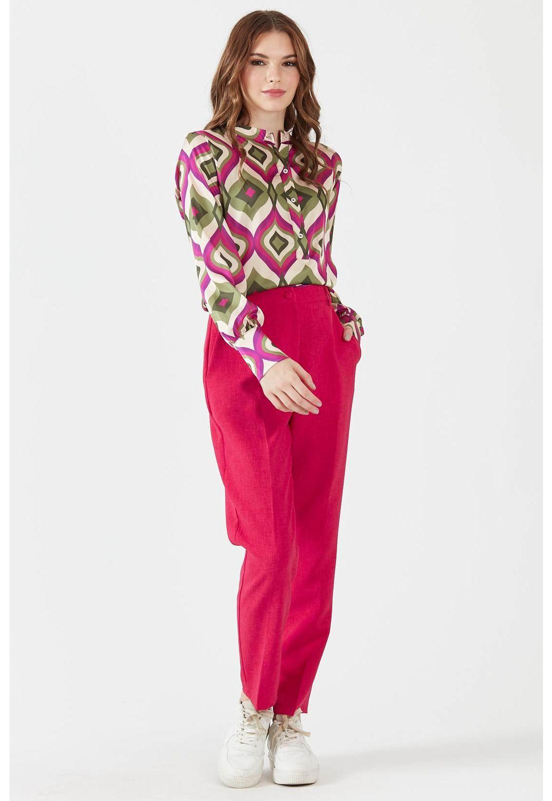 Pantalon straight fucsia-0
