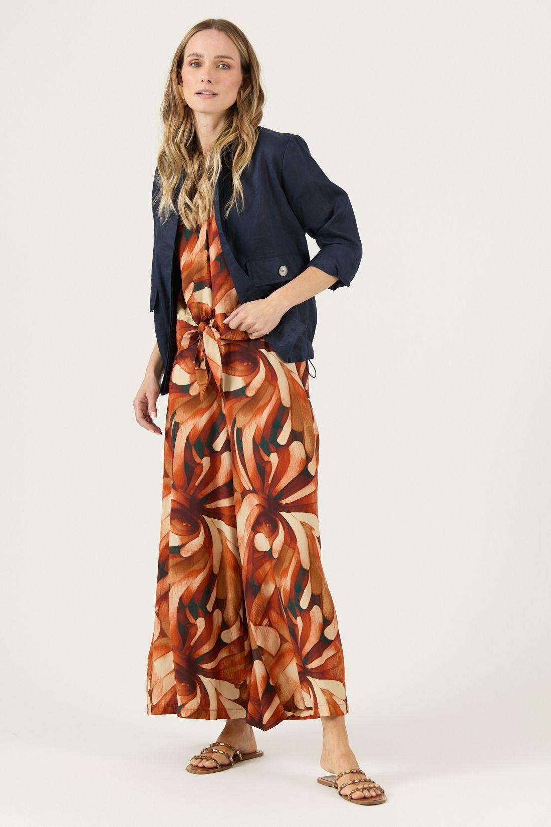 Pantalon Wide Leg Estampado Naranjo Cod 2013695-0