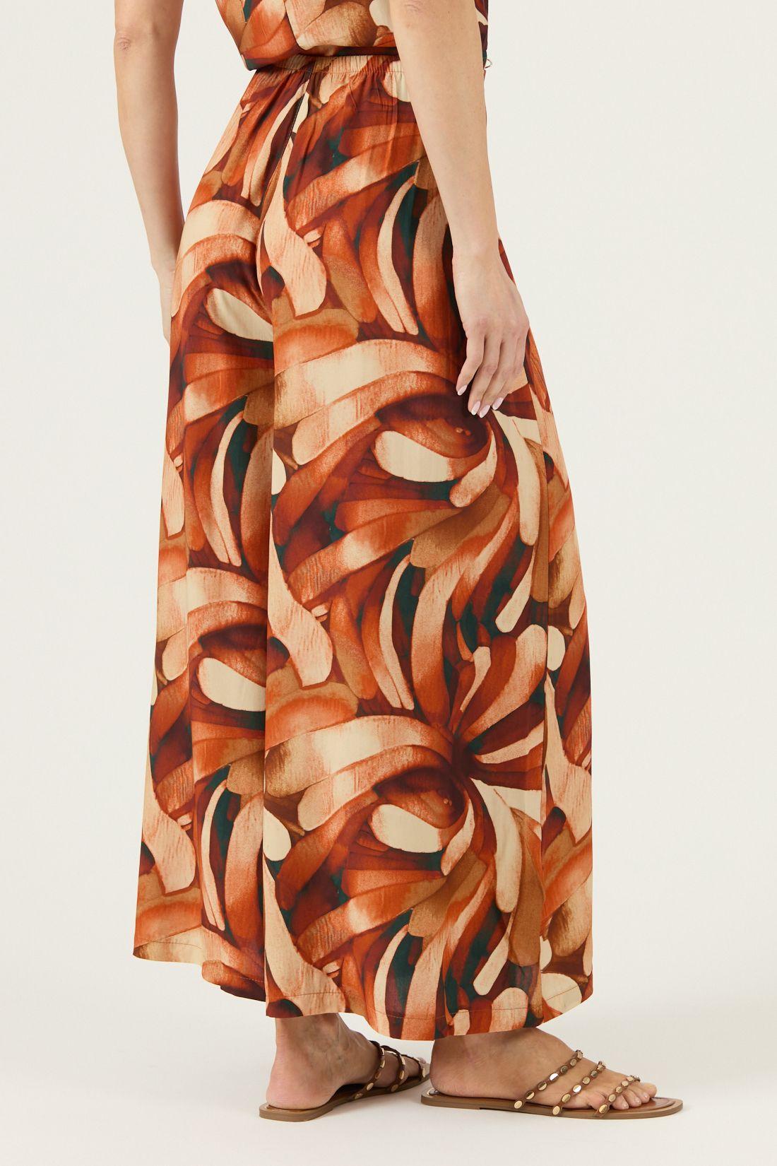 Pantalon Wide Leg Estampado Naranjo Cod 2013695-3
