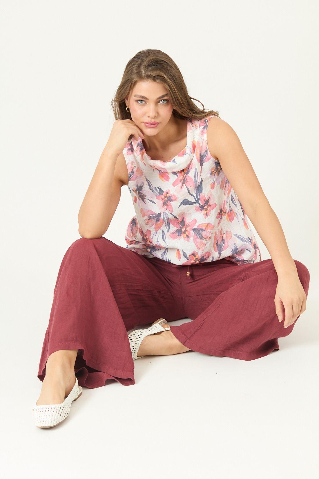 Blusa De Lino Estampada Naranja Cod 4517955-0