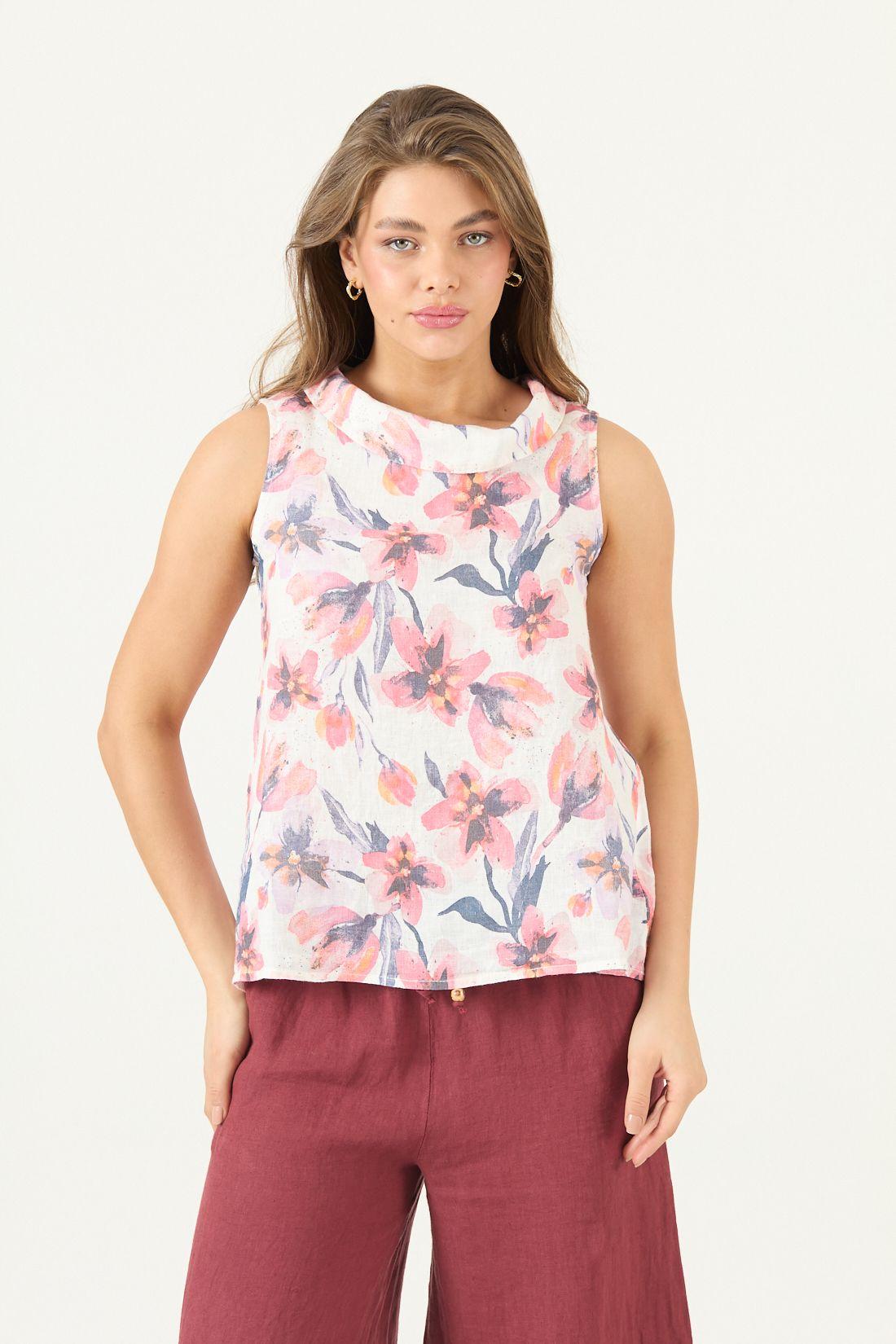 Blusa De Lino Estampada Naranja Cod 4517955-2
