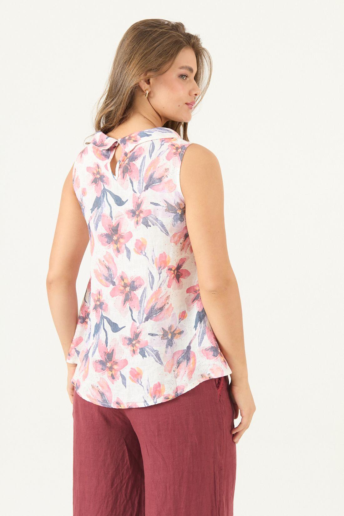 Blusa De Lino Estampada Naranja Cod 4517955-4