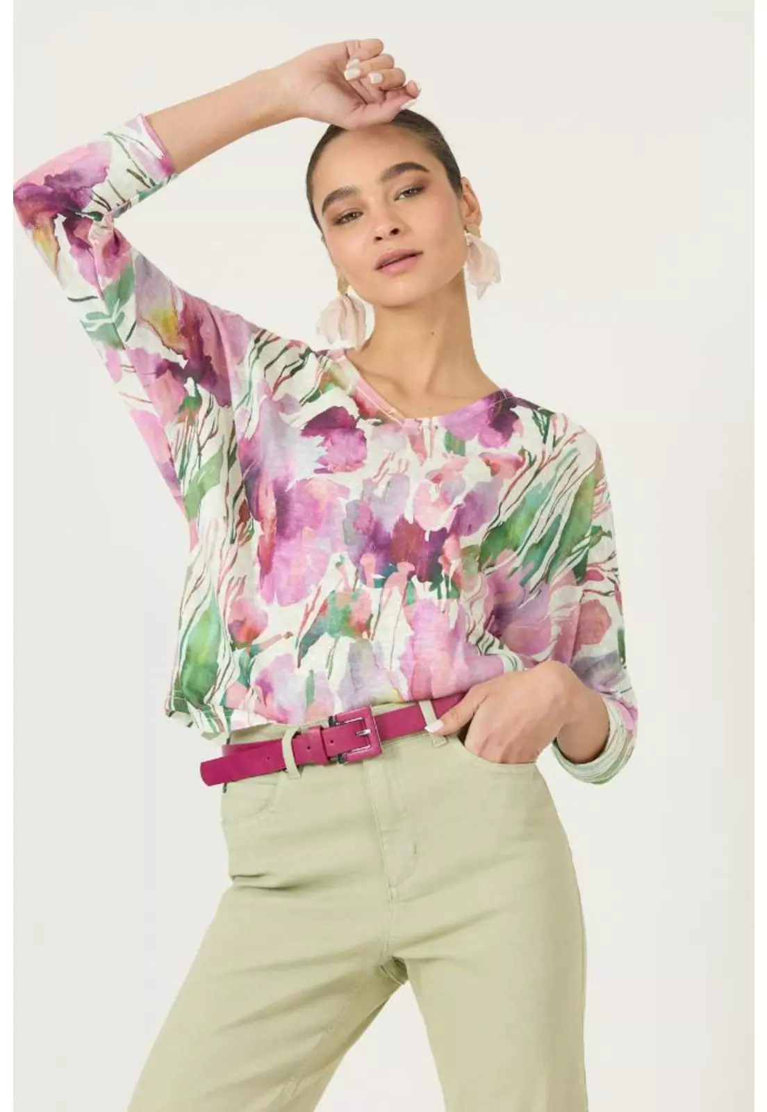 Polera rosa flores PRIVILEGE 2866-0
