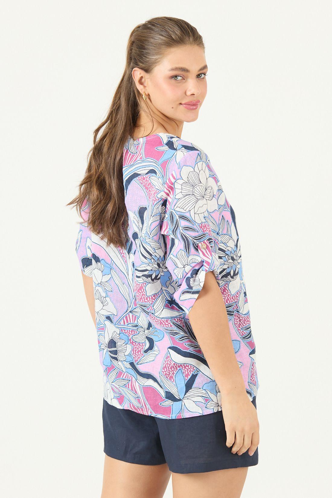 Blusa De Lino Estampada Rosa Cod 4517985-4