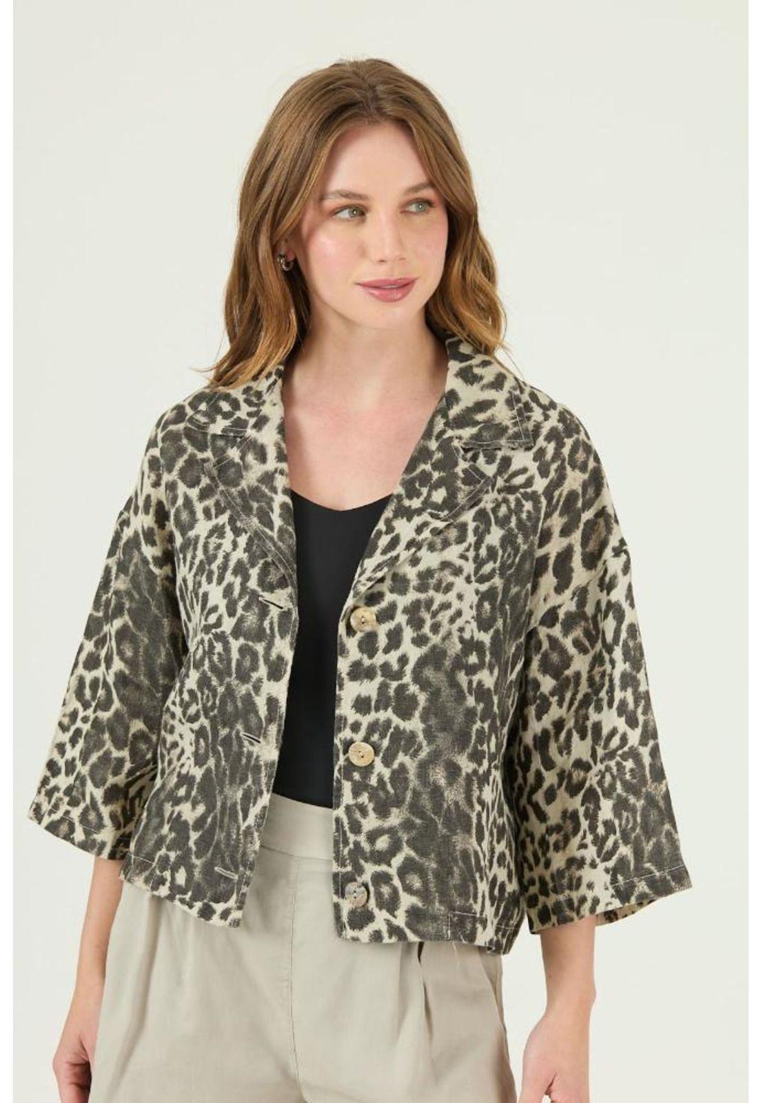 Chaqueta de lino beige estampada PRIVILEGE 696-1