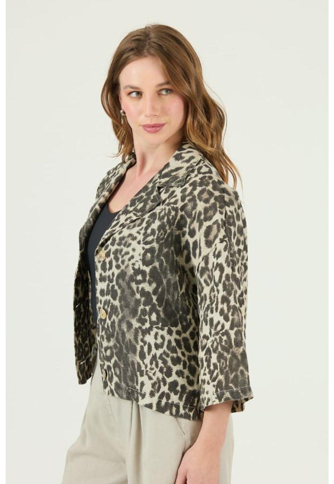 Chaqueta de lino beige estampada PRIVILEGE 696-2