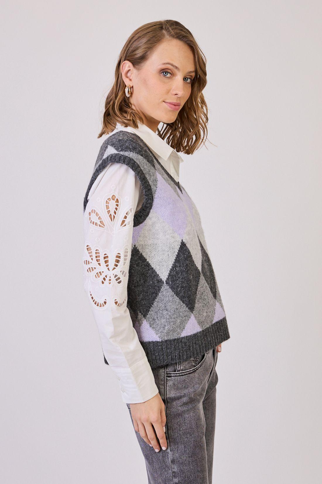 Sweater Con Lana Con Rombos Gris Cod 5414376-2