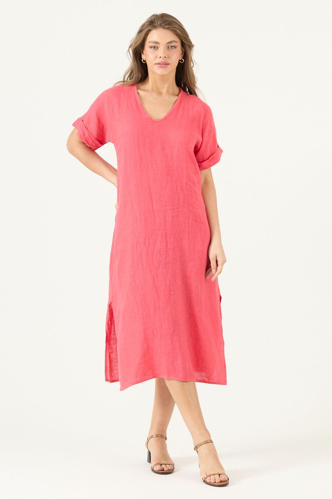 Vestido De Lino Rojo Cod 4005475-2